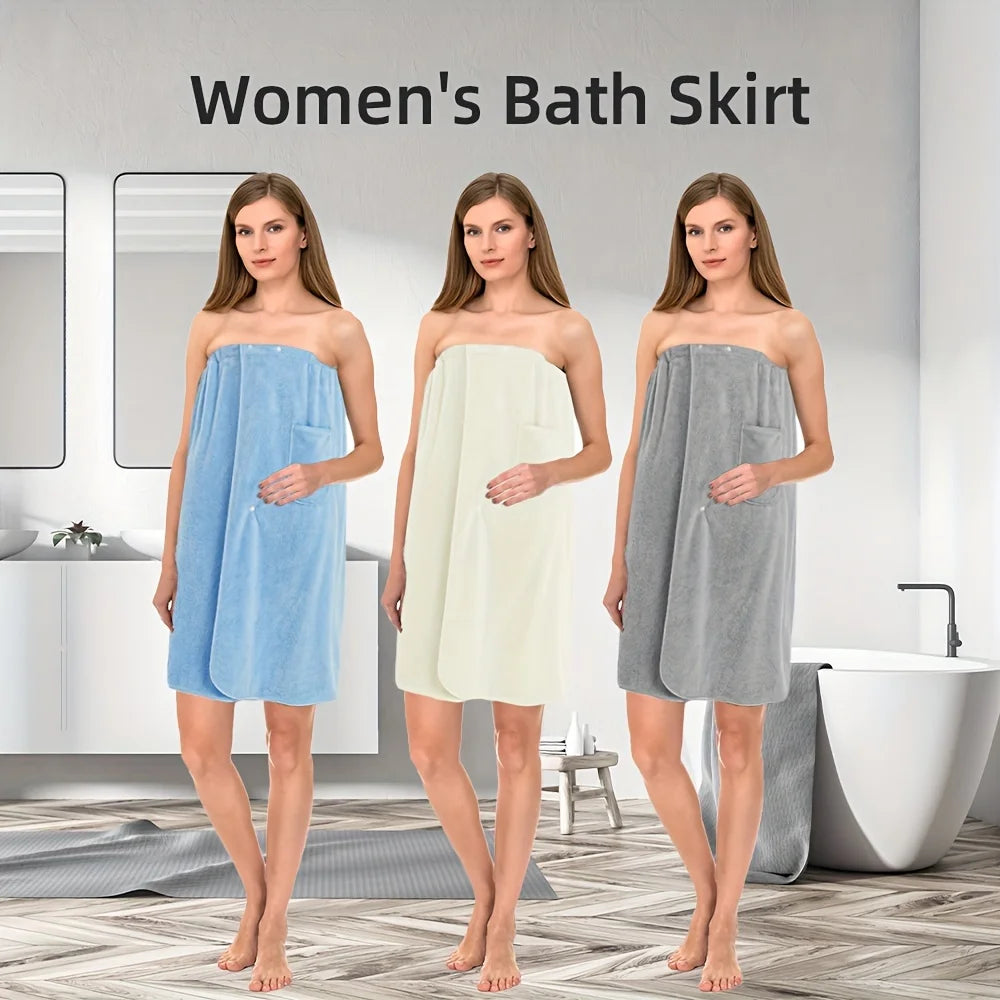 Saia de Banho Feminina em Microfibra – Toalha de Banho de Secagem Rápida com Faixa Elástica, Bolso Conveniente, Uso em Spa e Banheiro