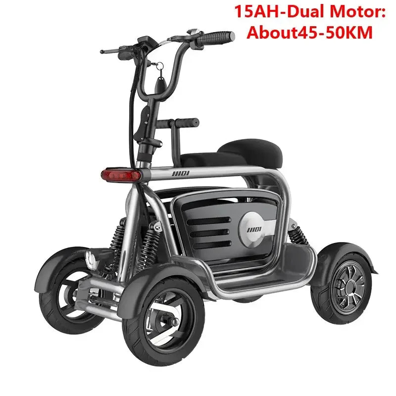 Scooter Elétrico para Mulheres com 4 Rodas e Motor Duplo, 800W 48V, Scooter de Mobilidade com Grande Cesto de Armazenamento e 2 Assentos