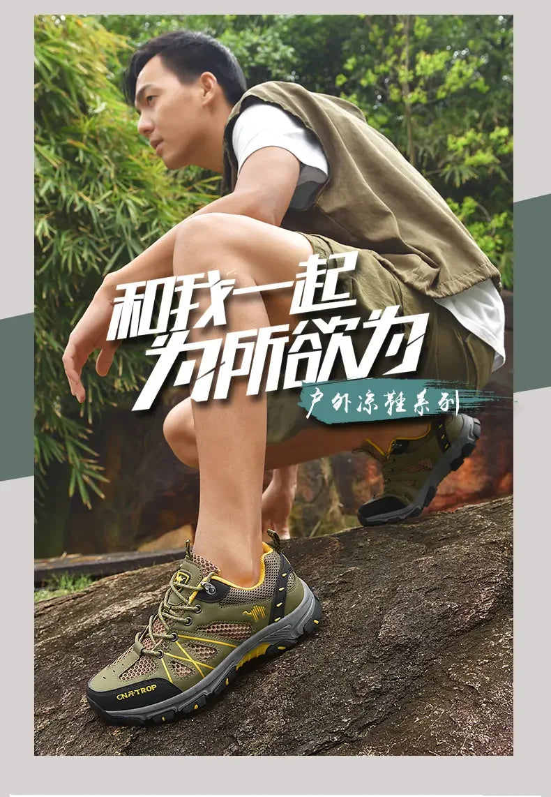 Sapatos de caminhada masculinos malha respirável esportes único sapatos verão ao ar livre resistente ao desgaste caminhadas e caça sapatos esportivos táticos