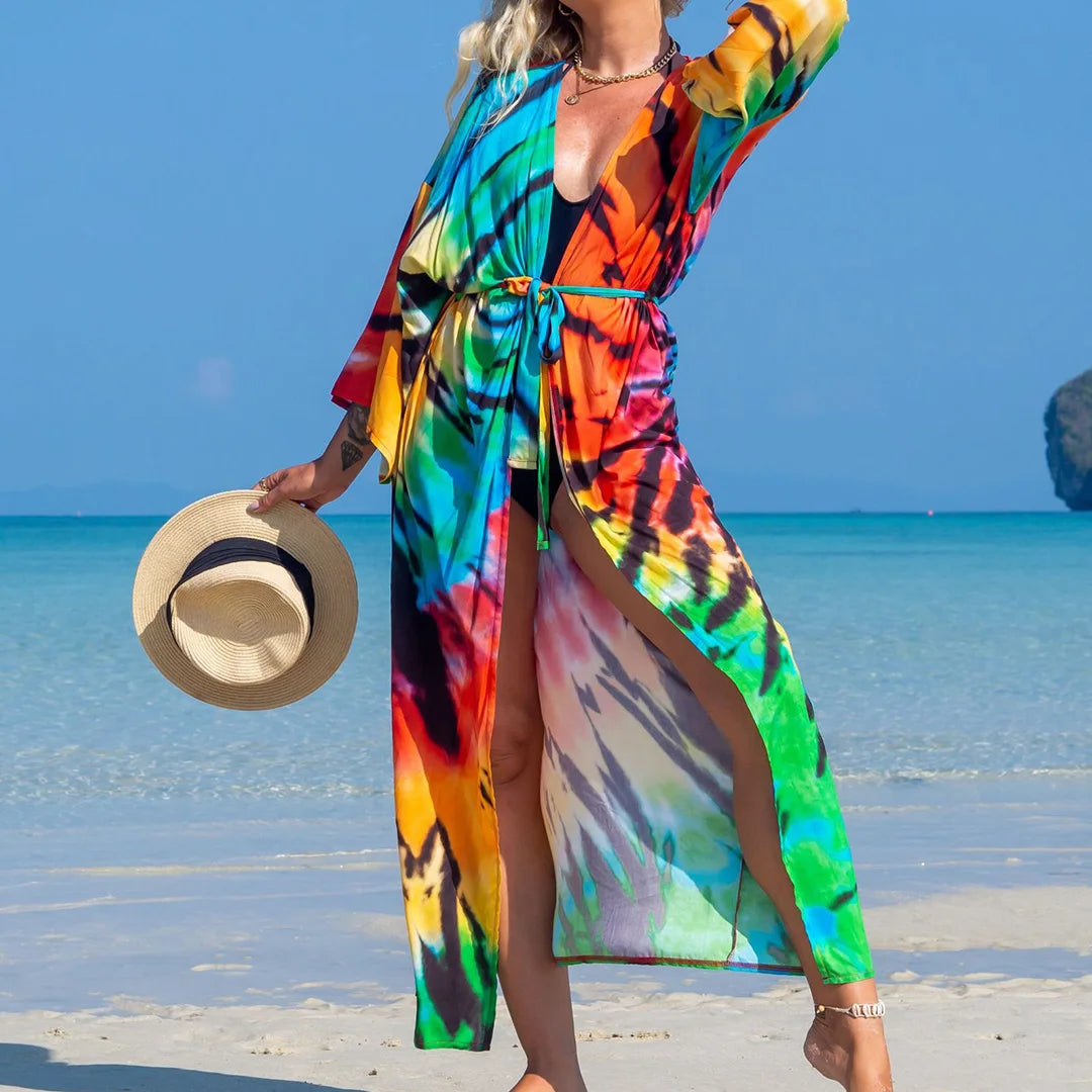 Quimono Boho Longo de Praia — Estampado, Feminino e Perfeito para o Verão