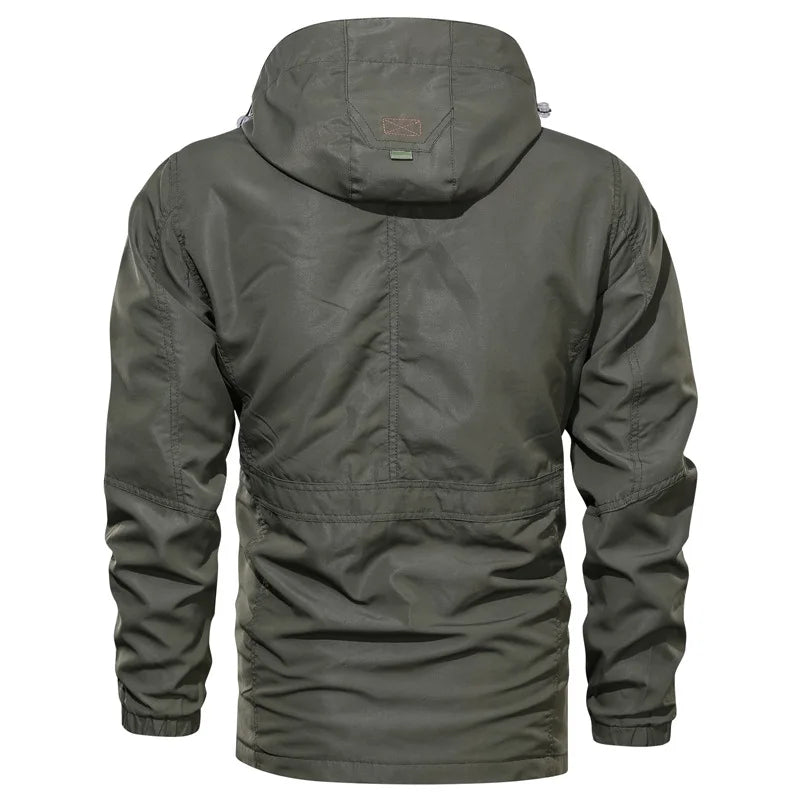 Trench coat de chuva masculino ao ar livre à prova de vento jaqueta impermeável longo casual workwear estilo casaco plus size com capuz anorak caminhadas acampamento
