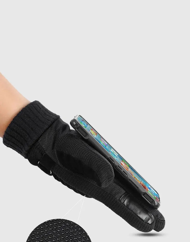 Luvas Inverno Ciclismo Motocicleta Windproof isolamento frio quente couro Touch Screen Anti-Slip pilha grossa dos homens