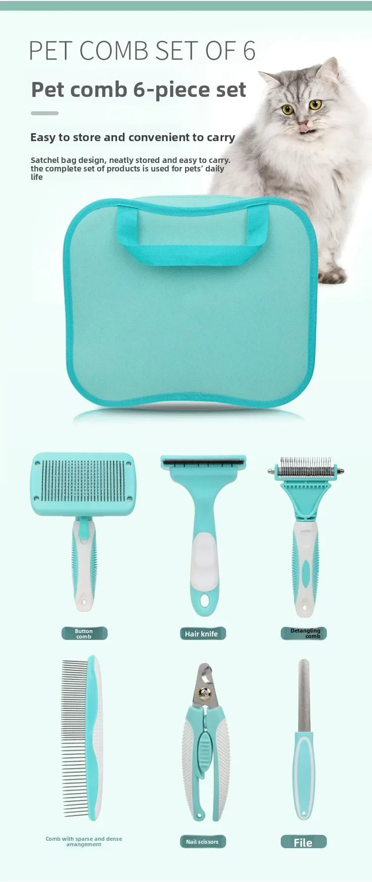 Kit Profissional 6 em 1 para Higiene de Pets — Escovas Autolimpantes para Cães e Gatos com Bolsa Portátil