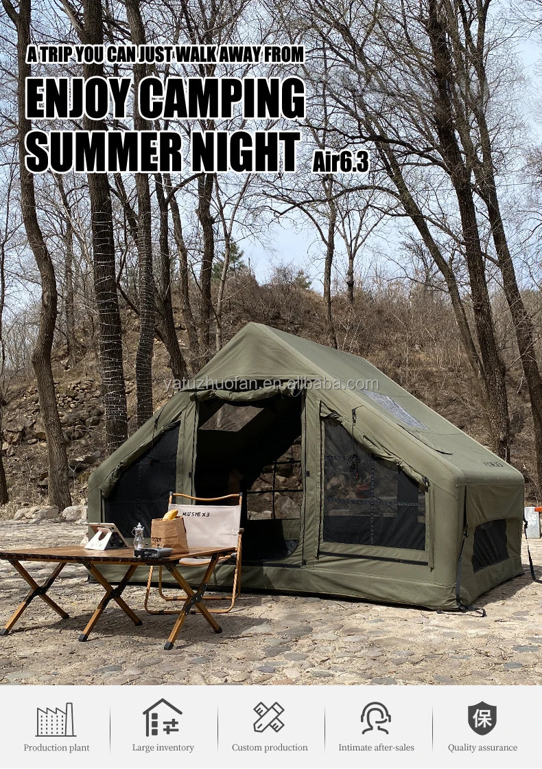 6.4 ㎡   Tenda Inflável Impermeável de Algodão para Glamping, Viagens em Família e Eventos, Hermética com Duas Portas para Acampamento ao Ar Livre