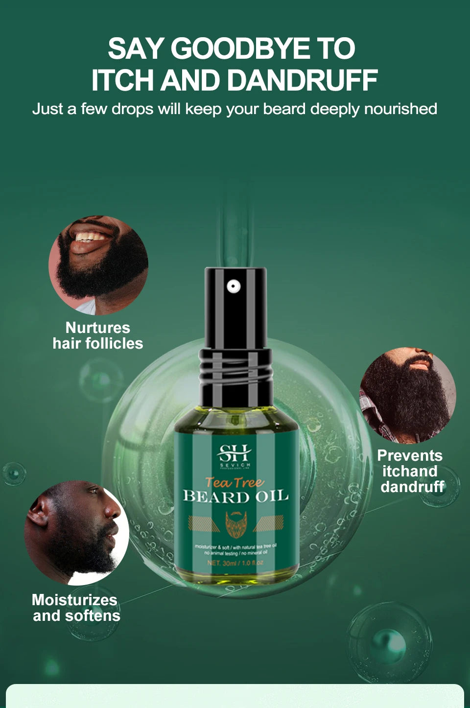 Kit de Crescimento de Barba com Árvore de Chá — Óleo Nutritivo, Hidratante e Anti-Queda Capilar