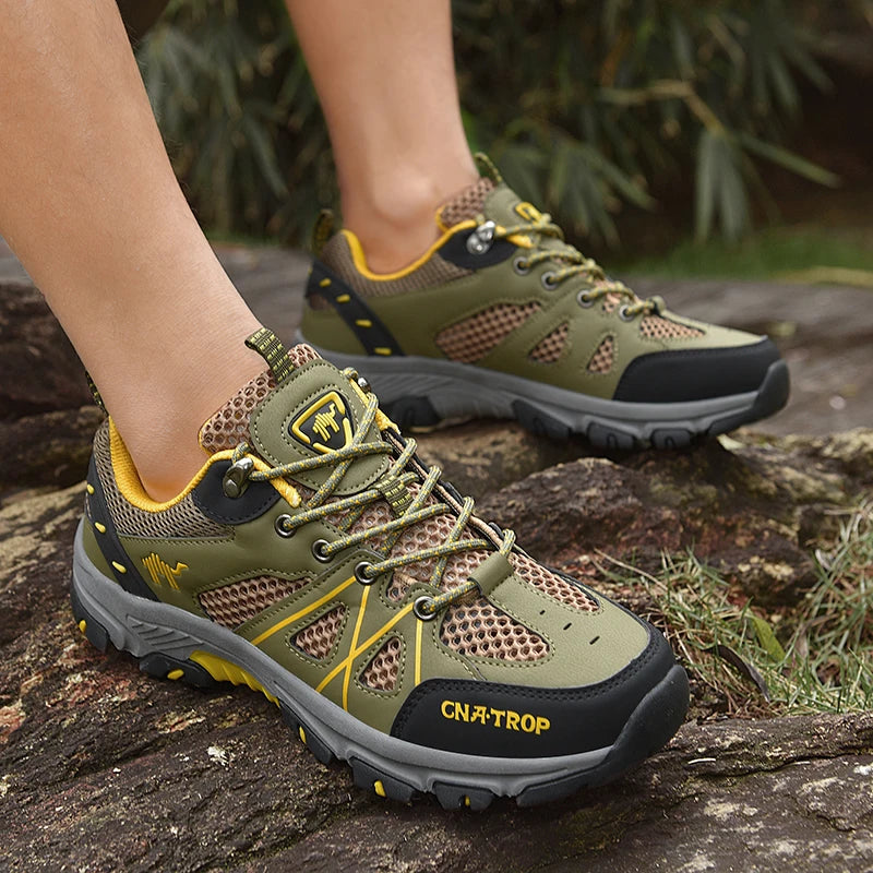 Sapatos de caminhada masculinos malha respirável esportes único sapatos verão ao ar livre resistente ao desgaste caminhadas e caça sapatos esportivos táticos