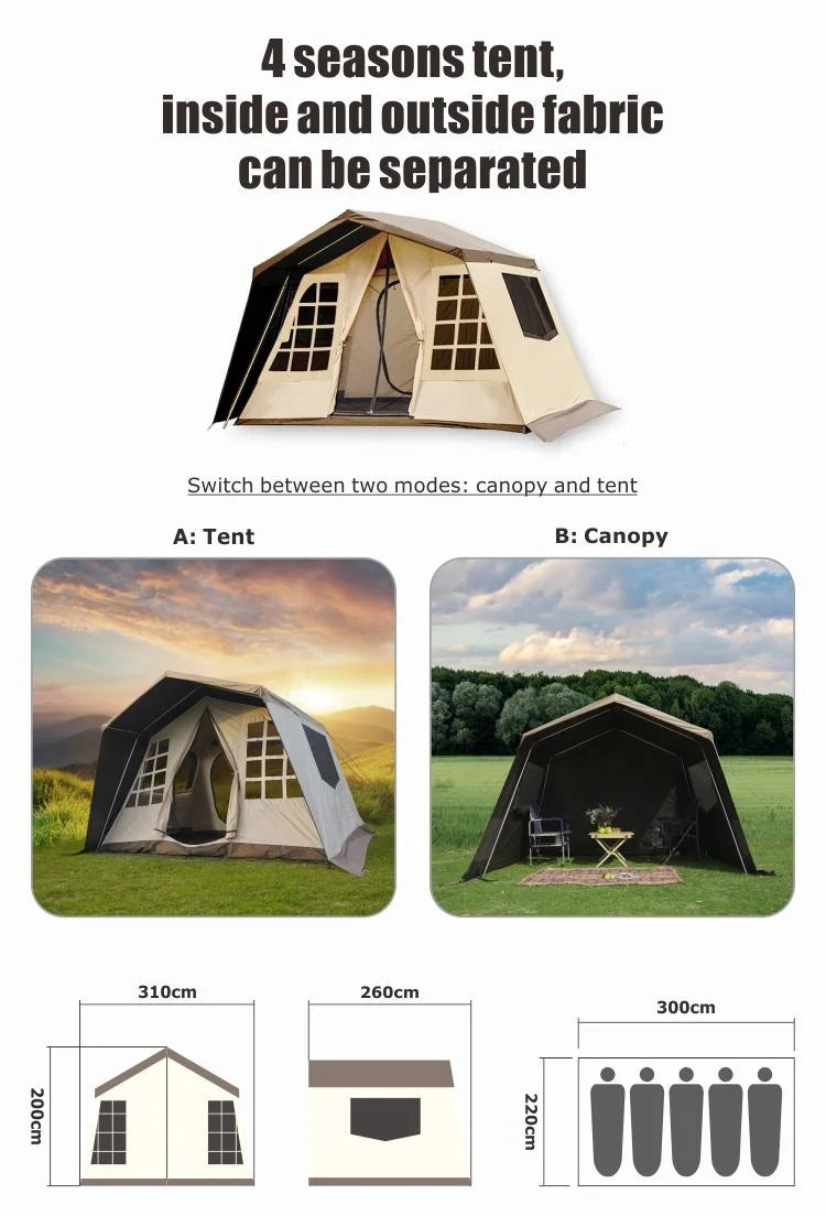 Exclusiva Tenda de Glamping Impermeável e Emocionante, Tenda de Lona para Acampamento ao Ar Livre e Aventura
