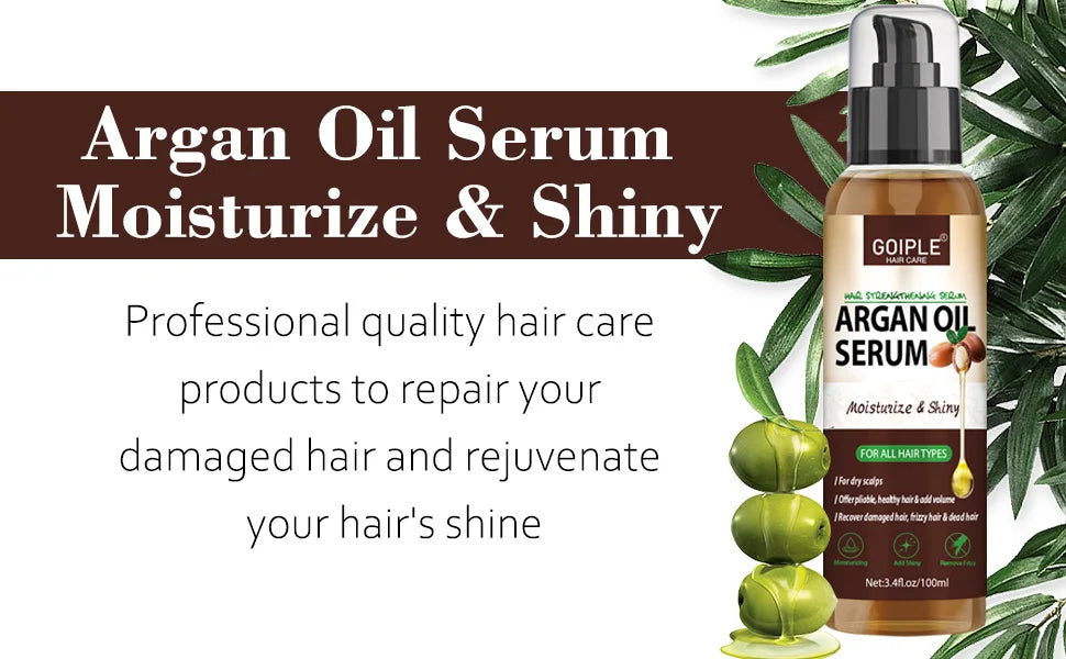 Sérum Capilar de Óleo de Argan Marroquino — Hidratante, Anti-Frizz e Reparador para Cabelos Danificados