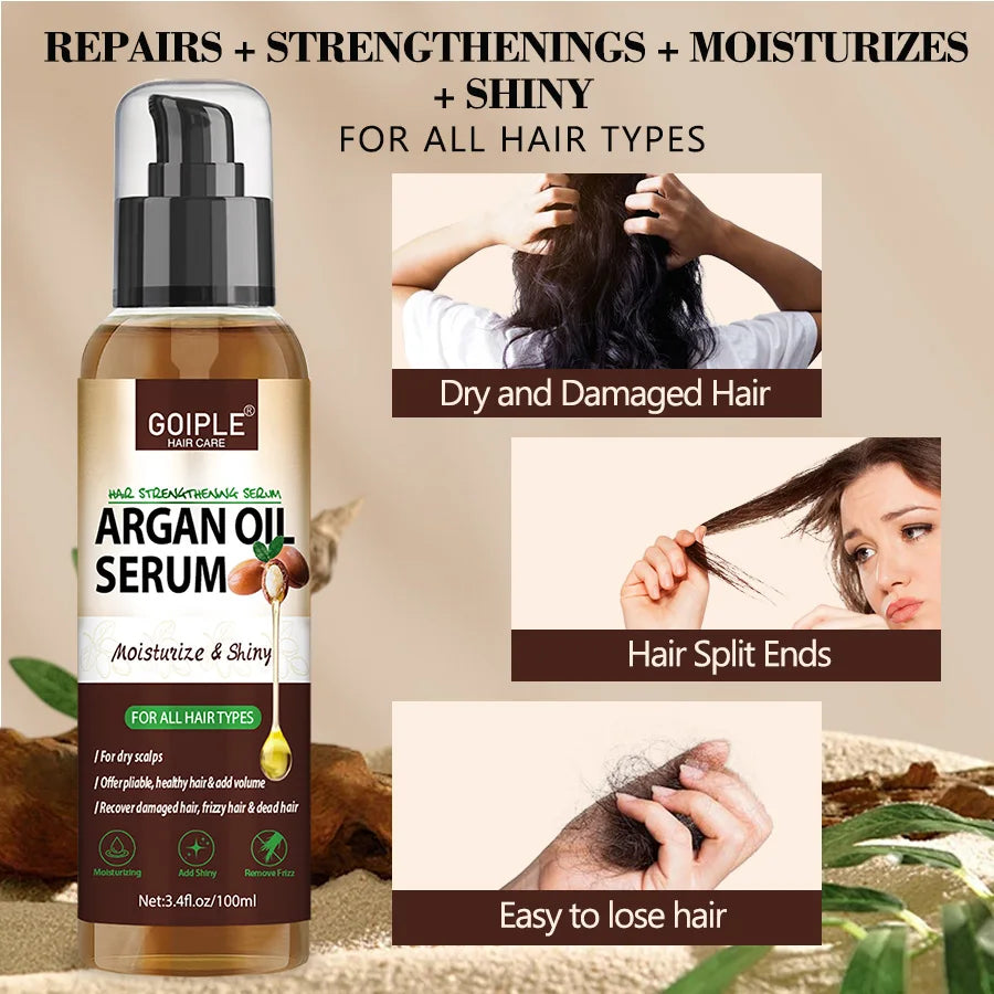 Sérum Capilar de Óleo de Argan Marroquino — Hidratante, Anti-Frizz e Reparador para Cabelos Danificados
