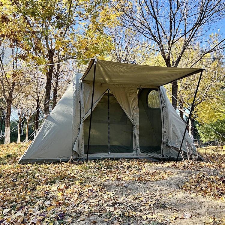 Barraca Inflável para Camping 4 Estações, Tenda de Algodão Expandida com Um Quarto para Eventos ao Ar Livre, Festas, RV e Glamping Familiar