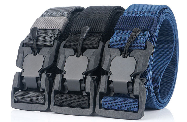 Cinto tático militar masculino, fivela magnética de liberação rápida, exército, caça ao ar livre, multifuncional, lona, cinto de cintura de nylon