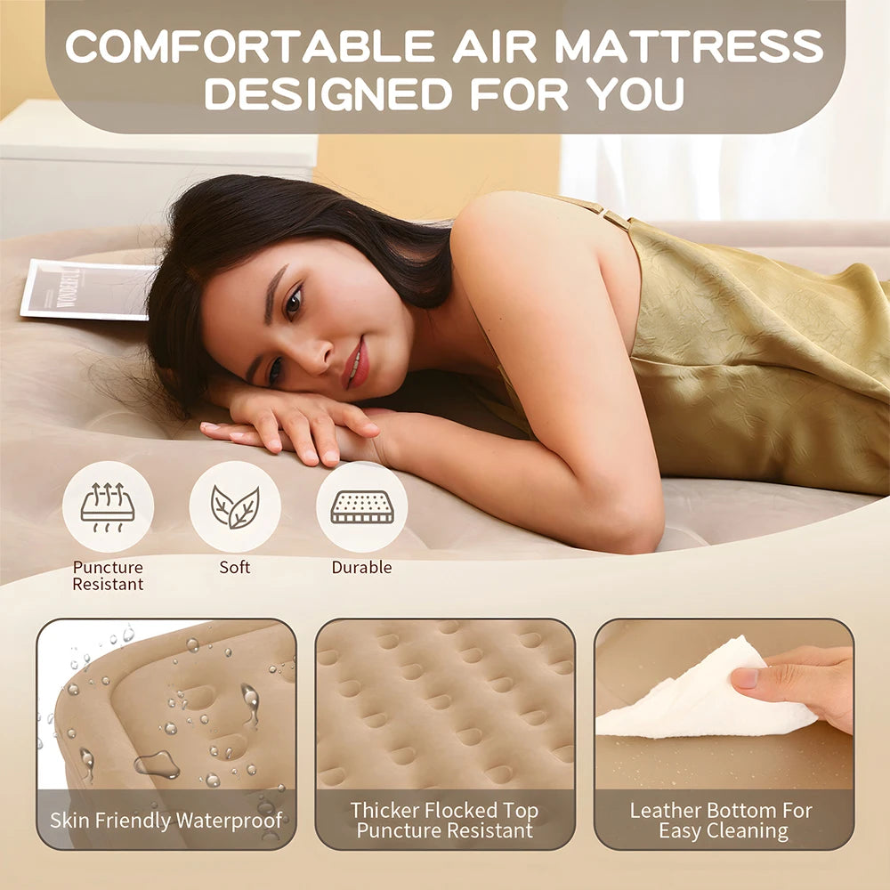 Colchão de ar interior glamping esteiras pvc inflável colchão de dormir luxo 2 pessoas acampamento cama esteira bomba embutida engrossar esteira