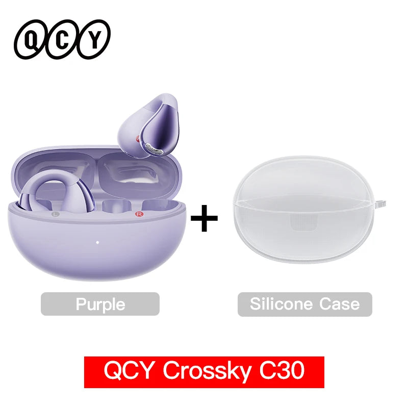 Fones de Ouvido Sem Fio QCY Crossky C30 — Bluetooth 5.4, Clip para Ouvido, 25h de Bateria, IPX4
