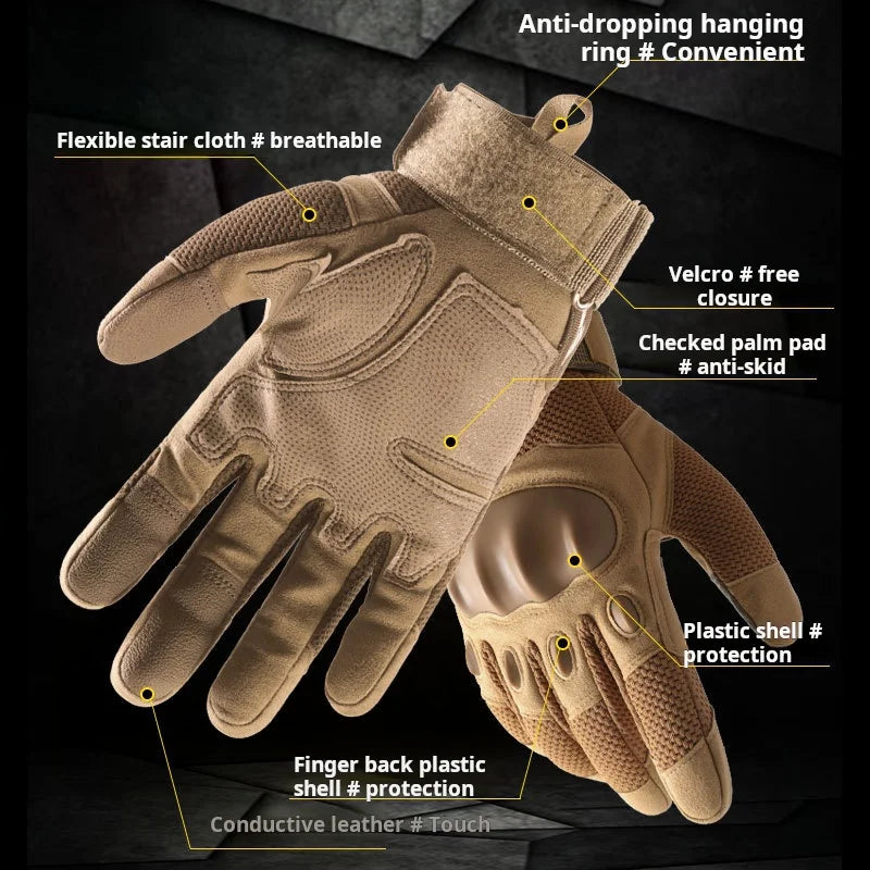 Luvas Táticas Resistentes com Touch Screen — Dedo Completo para Moto, Camping, Trilha e Fitness