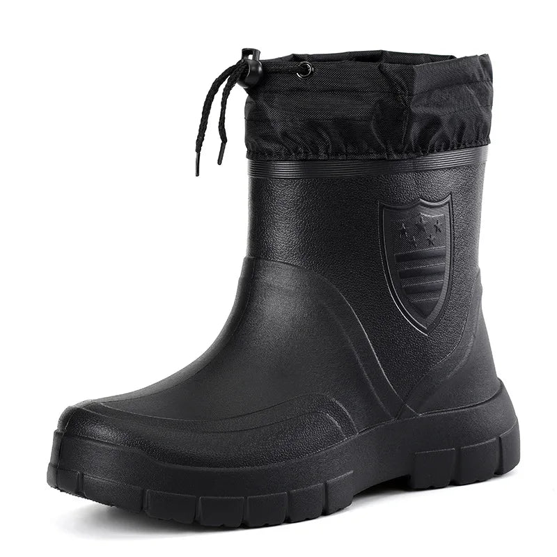 2024 botas de chuva masculinas versáteis à prova dwaterproof água ao ar livre sapato leve veludo moda bota curta casual conforto masculino sapatos de água