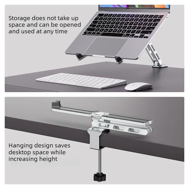 Suporte de Laptop e Tablet 2 em 1 Destacavel — Aluminio, Rotacao 360°, Dobravel para Mesa