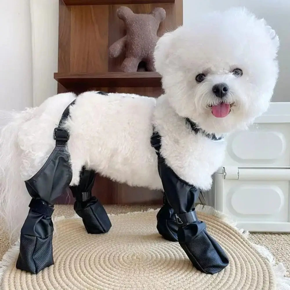 Botas de Chuva Impermeáveis para Cães, Protetor de Patas Ajustável e à Prova de Sujeira, Respirável, com Alça Auxiliar Antiderrapante para Dias Chuvosos
