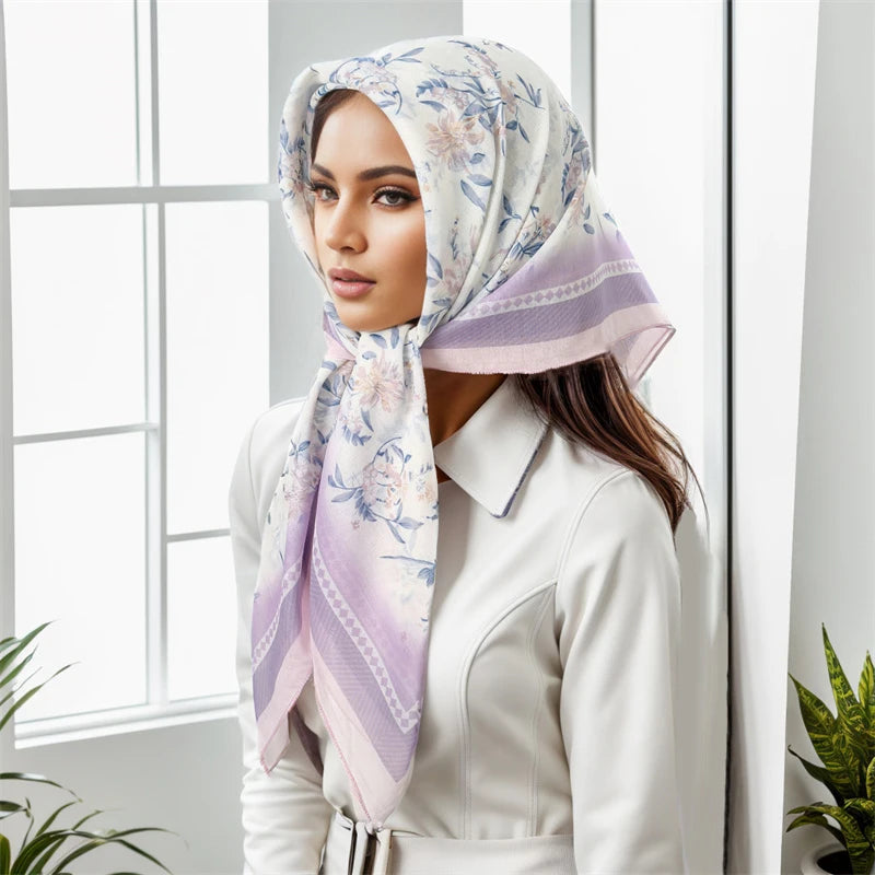 Lenço de Algodão Quadrado Vintage Feminino — Boho, Versátil e Cheio de Charme