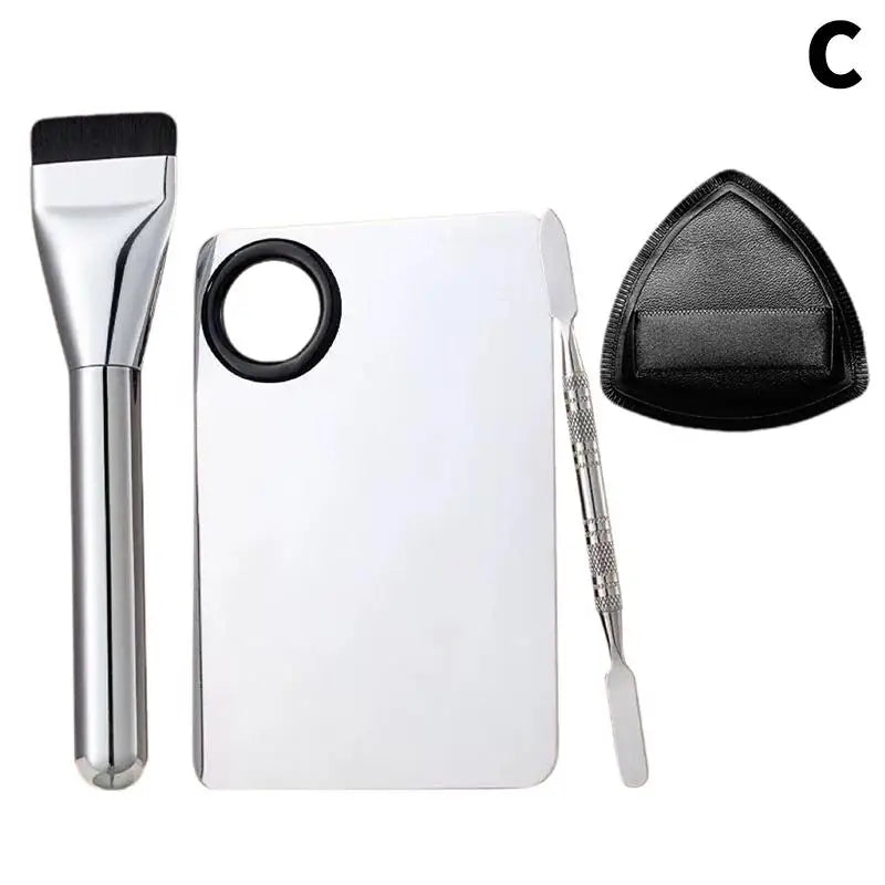 Kit de Ferramentas de Maquiagem 1 a 4 Peças — Pincel para Base, Esponja e Paleta de Creme Portátil