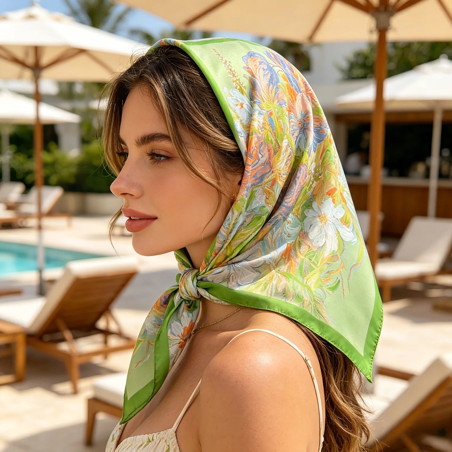Lenço de Seda Sintética Feminino — Estampado, Elegante e Versátil para Qualquer Look