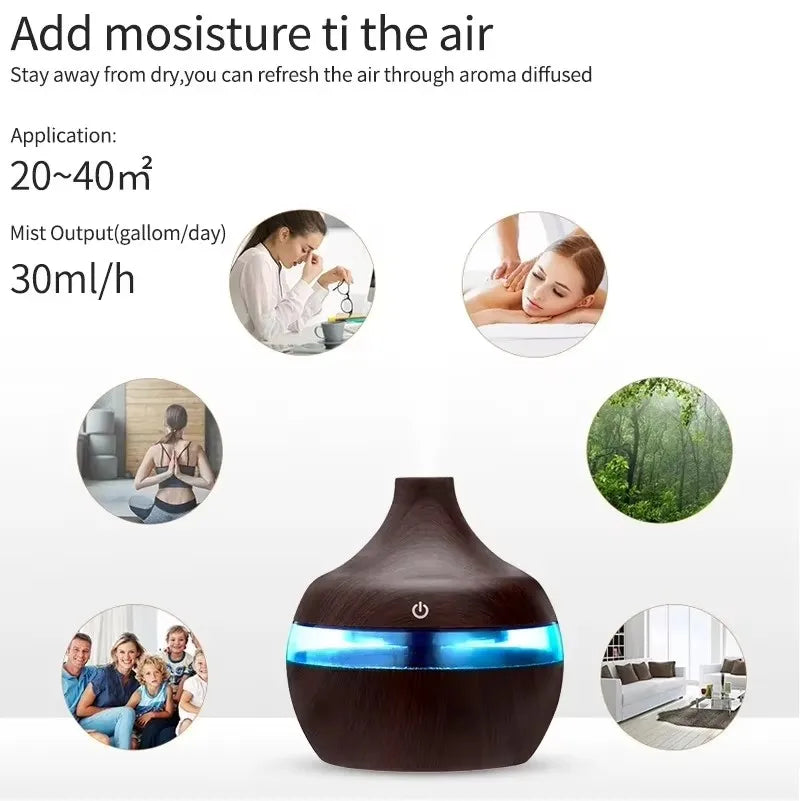 Difusor de Aromaterapia Ultrassonico com Controle Remoto — Umidificador e Luz LED 7 Cores