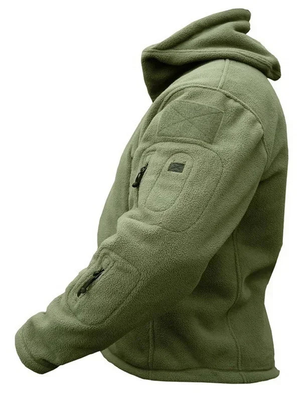 Jaqueta Tática Polar Masculina Robusta — Lã Quente com Capuz para Inverno, Trilha e Uso Casual