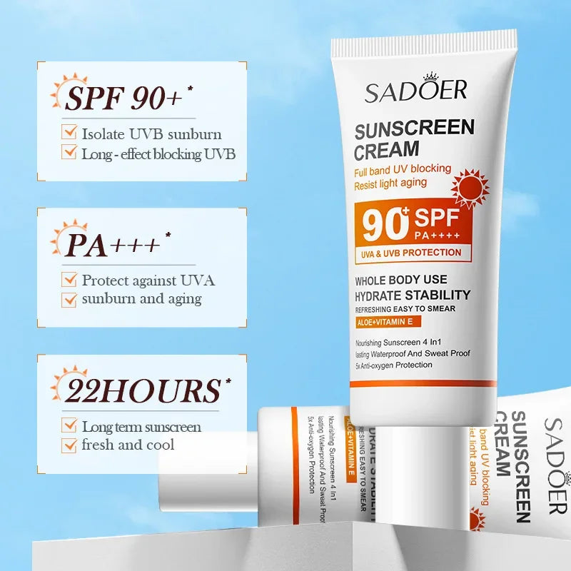 Protetor Solar Facial e Corporal SPF 90+ — Bloqueador UV de Alta Proteção e Reparação da Pele