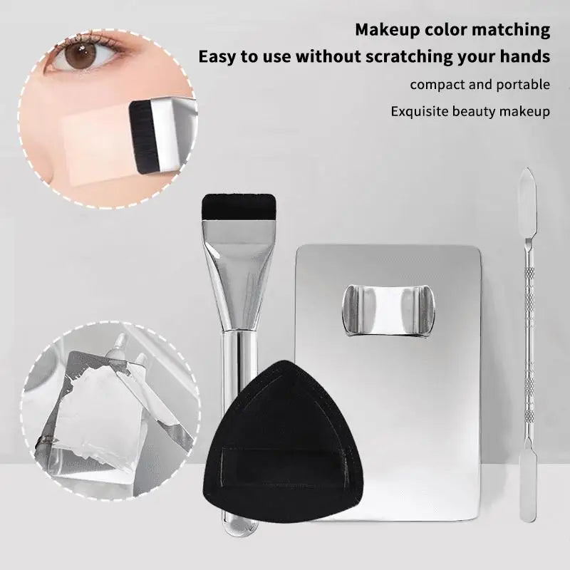Kit de Ferramentas de Maquiagem 1 a 4 Peças — Pincel para Base, Esponja e Paleta de Creme Portátil