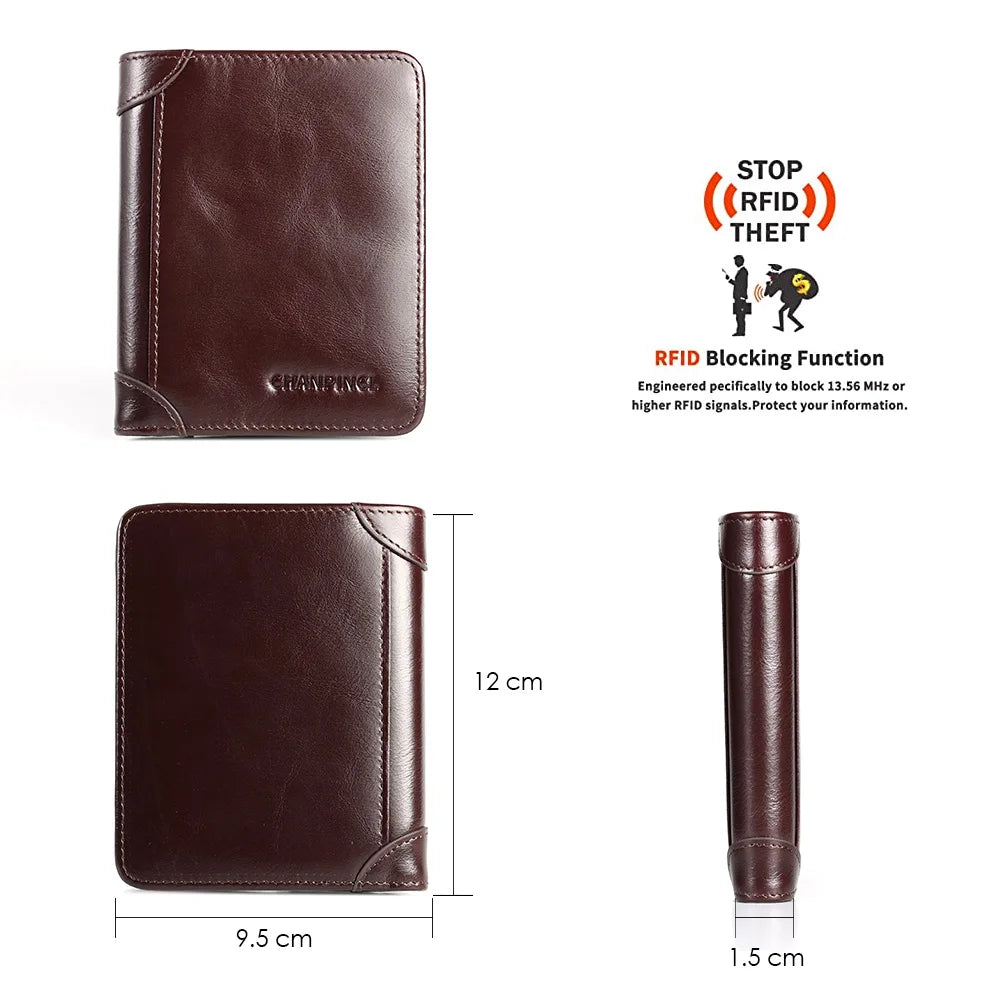 Carteira Masculina Slim em Couro Legítimo Italiano com Bloqueio RFID — Multi-Cartões e Caixa de Presente