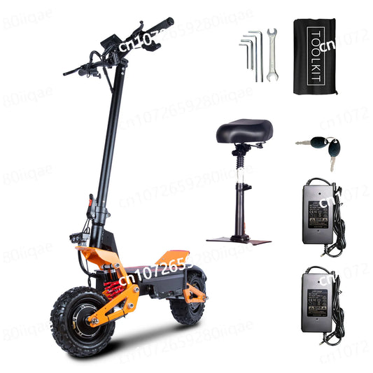 Scooter Elétrico X5 6000W com Motor Duplo em Estoque na China, Bateria Grande de 60v 40ah, Scooter com Controle Remoto e Assento, Pneus de 11 polegadas