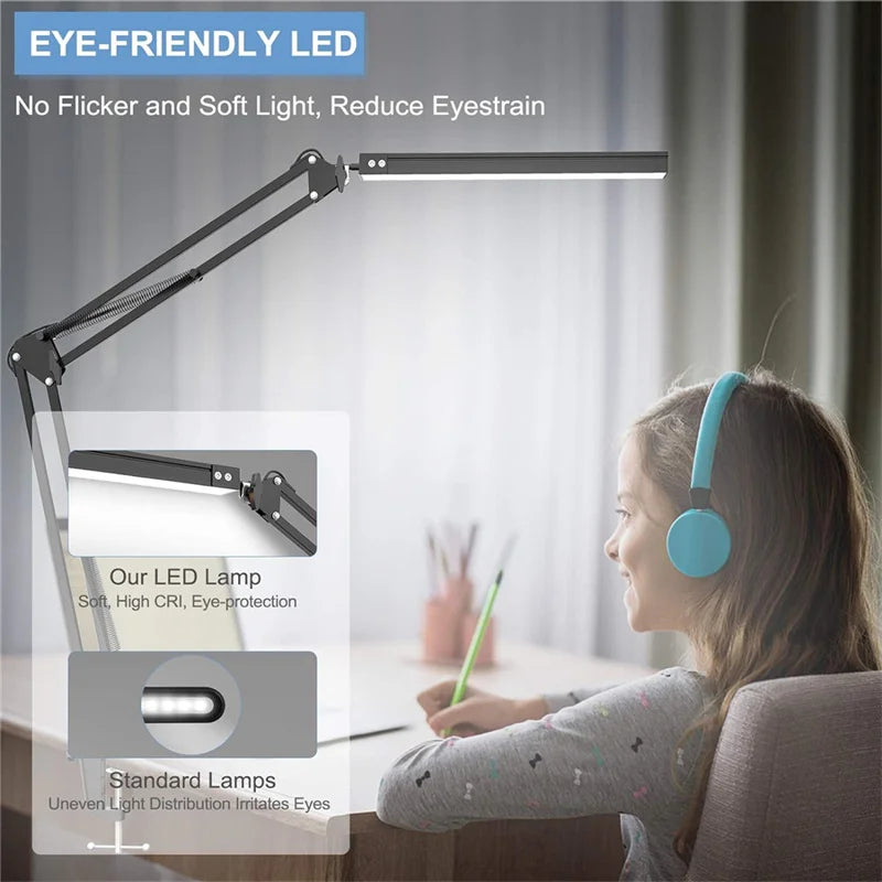 Luminária de Mesa LED com Braçadeira — Dimmer, Proteção Ocular, USB, Cabeca Simples ou Dupla