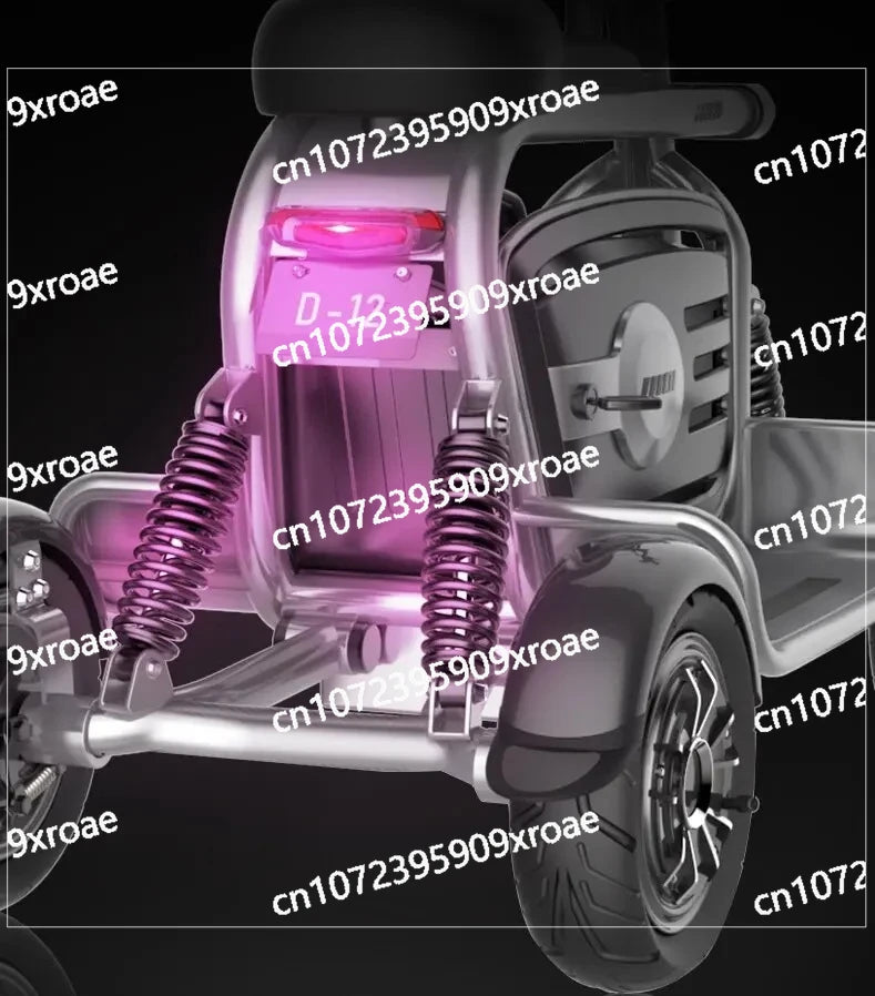 Scooter Elétrico para Mulheres com 4 Rodas e Motor Duplo, 800W 48V, Scooter de Mobilidade com Grande Cesto de Armazenamento e 2 Assentos