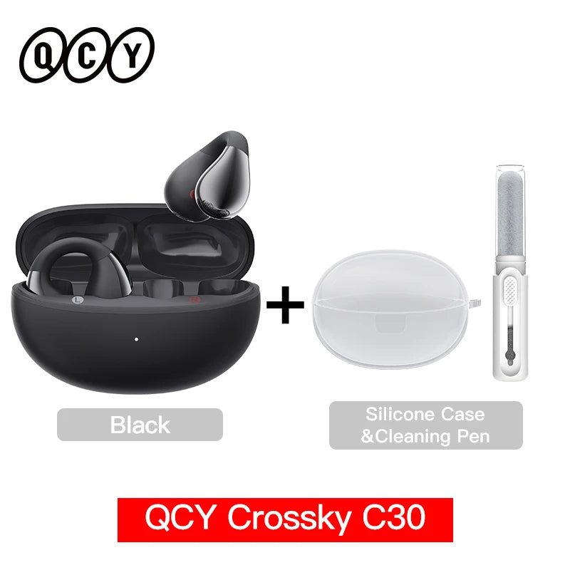 Fones de Ouvido Sem Fio QCY Crossky C30 — Bluetooth 5.4, Clip para Ouvido, 25h de Bateria, IPX4