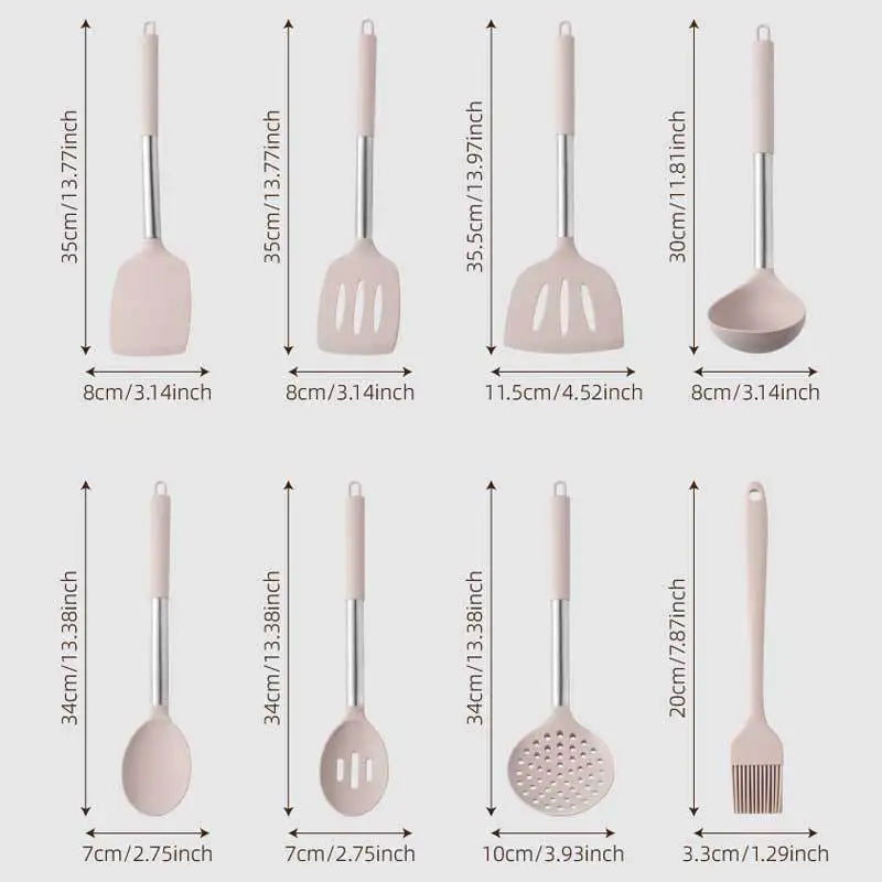 Kit Completo 43 Utensilios de Cozinha em Silicone — Cabo Inox, Antiaderente e Resistente ao Calor