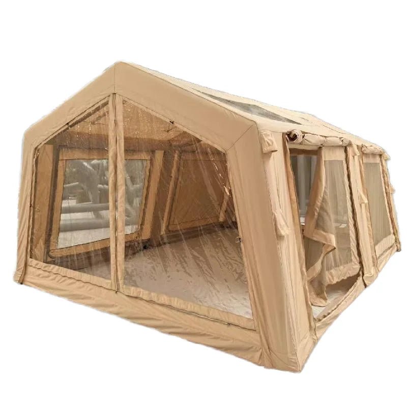 Barraca Inflável para Camping 4 Estações, Tenda de Algodão Expandida com Um Quarto para Eventos ao Ar Livre, Festas, RV e Glamping Familiar