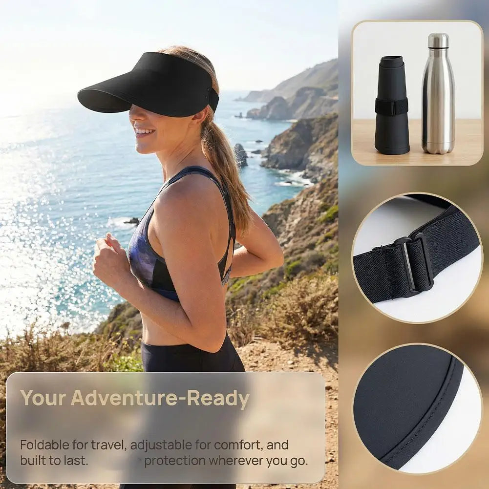 270 °   Chapéu com Visor de Sol UPF50+ com Aba Estendida, Visor Dobrável com Proteção UV, Chapéu Leve e de Secagem Rápida para Esportes ao Ar Livre