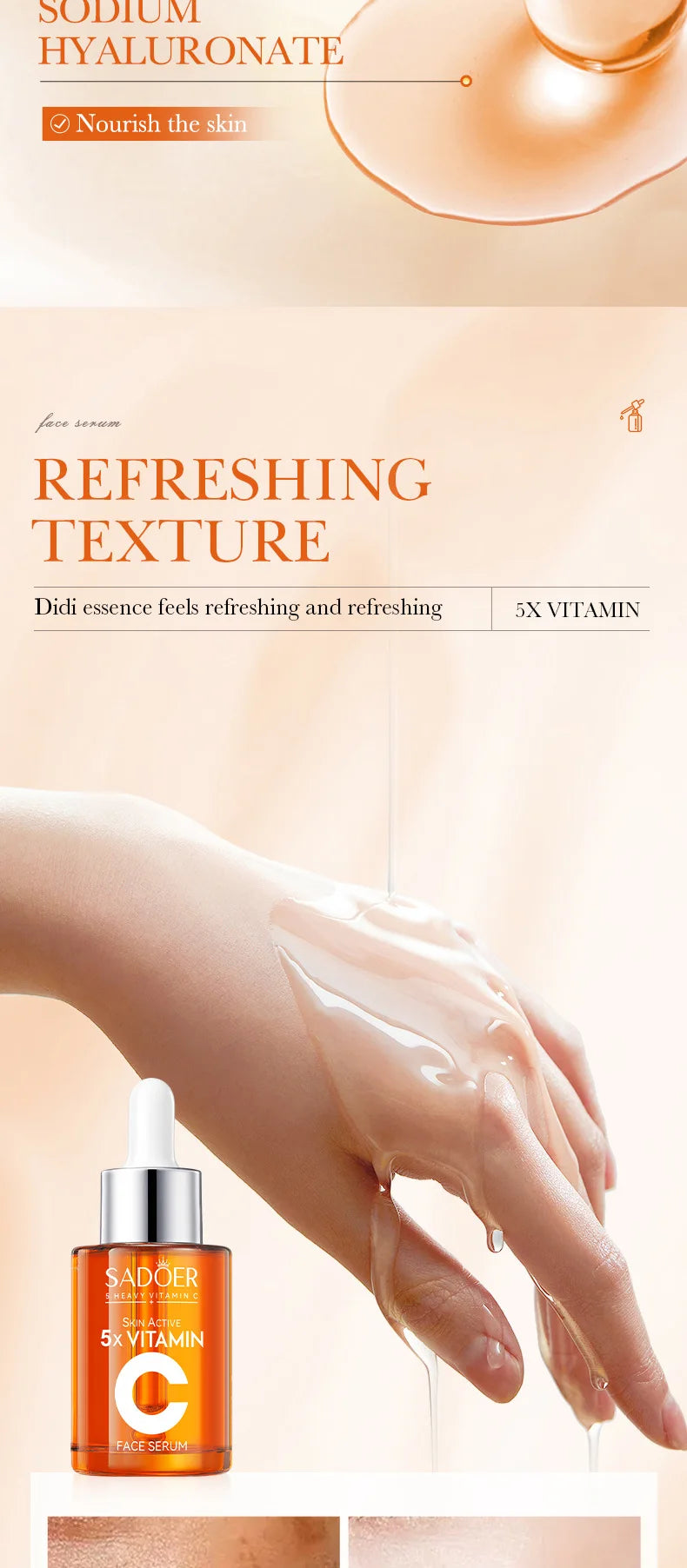 Sérum Facial de Vitamina C Coreano — 5 Funções: Hidratação, Brilho, Poros Reduzidos e Reparação