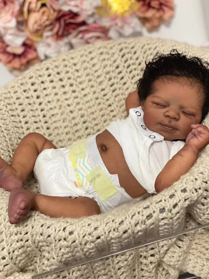 Boneca Reborn NPK de 49cm — Pele Escura Realista 3D, Corpo Inteiro em Vinil e Kit Completo