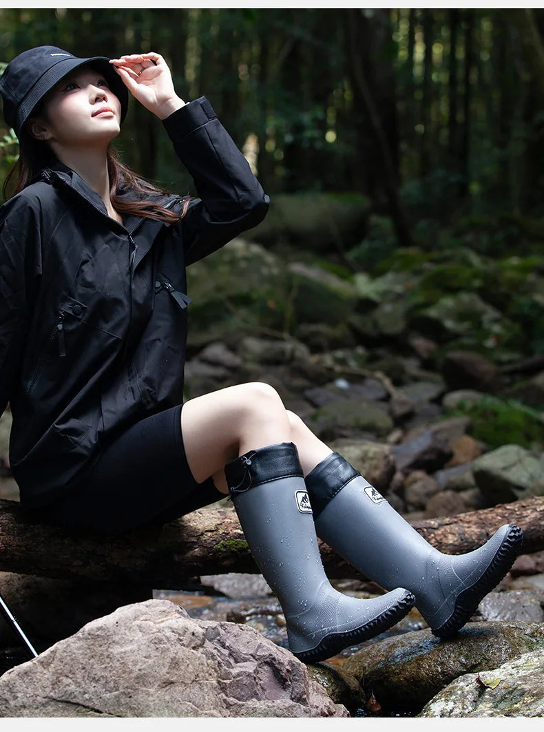 Botas de chuva para homens moda igh-top botas de chuva exterior usar tubo longo impermeável antiderrapante estilo casal botas de pesca ao ar livre
