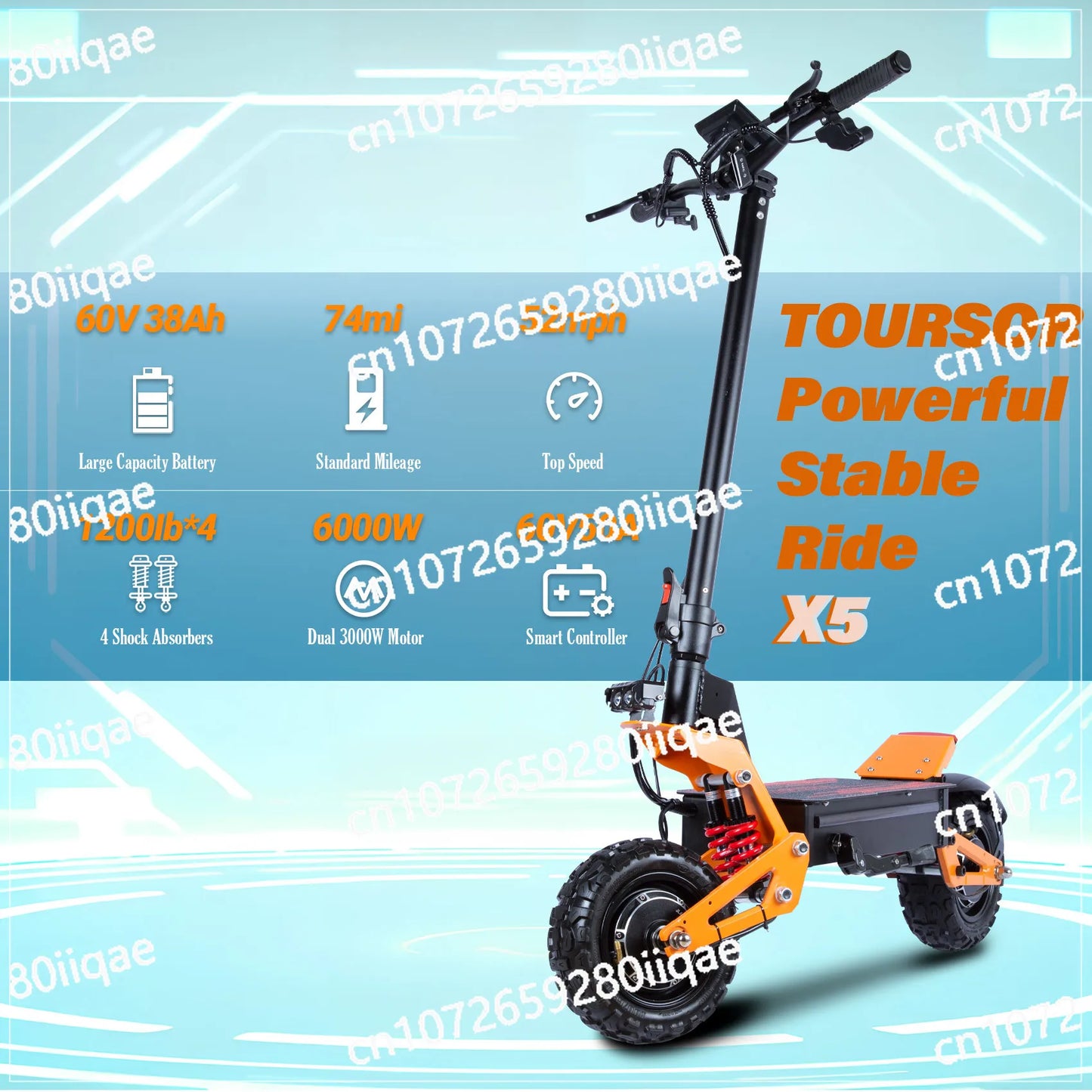 Scooter Elétrico X5 6000W com Motor Duplo em Estoque na China, Bateria Grande de 60v 40ah, Scooter com Controle Remoto e Assento, Pneus de 11 polegadas