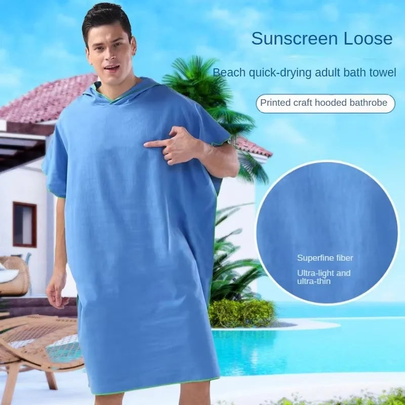 Toalha de Banho de Microfibra com Capuz para Adultos, Toalha de Praia de Secagem Rápida e Absorvente, Robe Vestível com Mangas