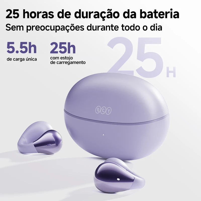 Fones de Ouvido Sem Fio QCY Crossky C30 — Bluetooth 5.4, Clip para Ouvido, 25h de Bateria, IPX4
