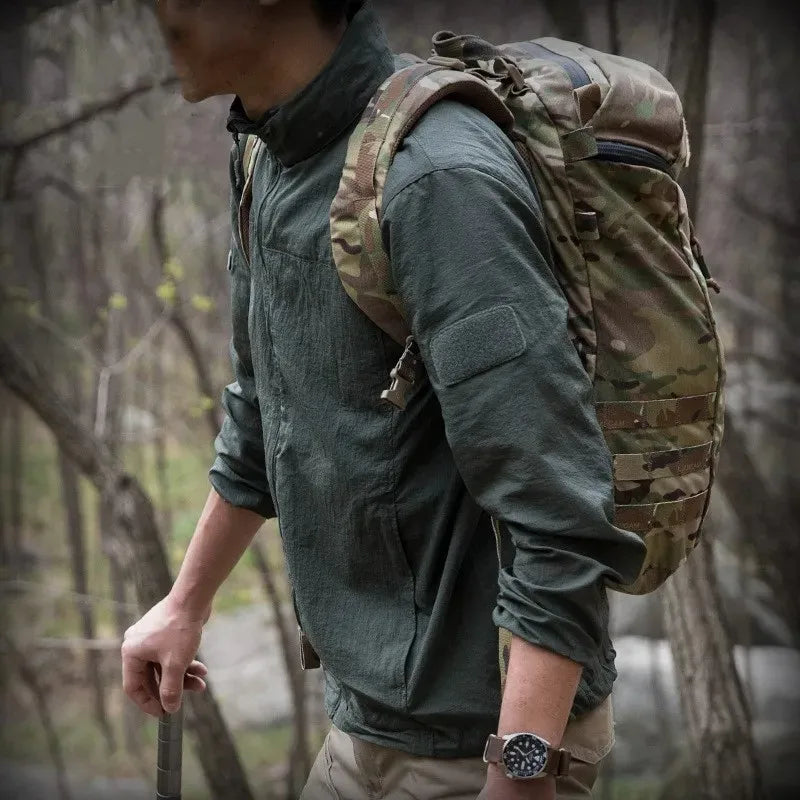 Jaqueta tática leve à prova d'água masculina, verão respirável, fina, com capuz, capa de chuva, caça, portátil, corta-vento, jaquetas de pele