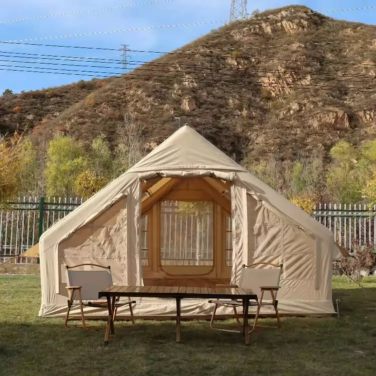 Barraca Inflável para Camping 4 Estações, Tenda de Algodão Expandida com Um Quarto para Eventos ao Ar Livre, Festas, RV e Glamping Familiar