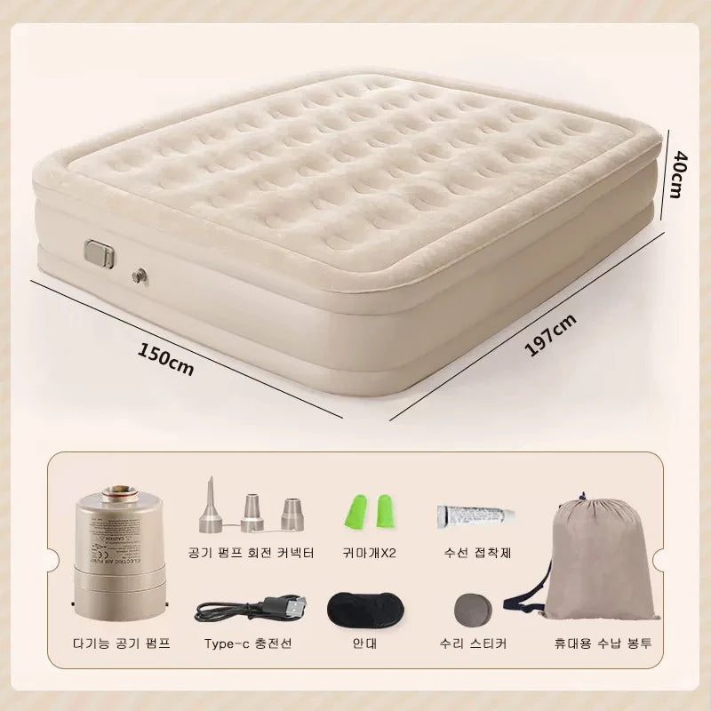 Colchão de ar interior glamping esteiras pvc inflável colchão de dormir luxo 2 pessoas acampamento cama esteira bomba embutida engrossar esteira