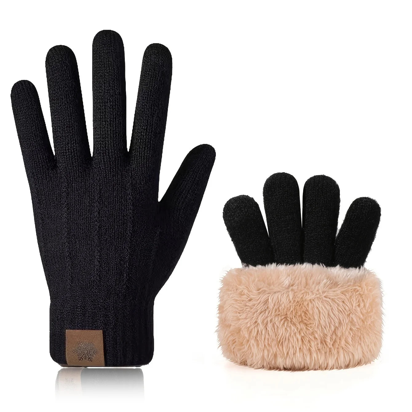 Luvas quentes de inverno para homens e mulheres, tela sensível ao toque, camada dupla, veludo, espesso, à prova de vento e frio, luvas de malha para ciclismo