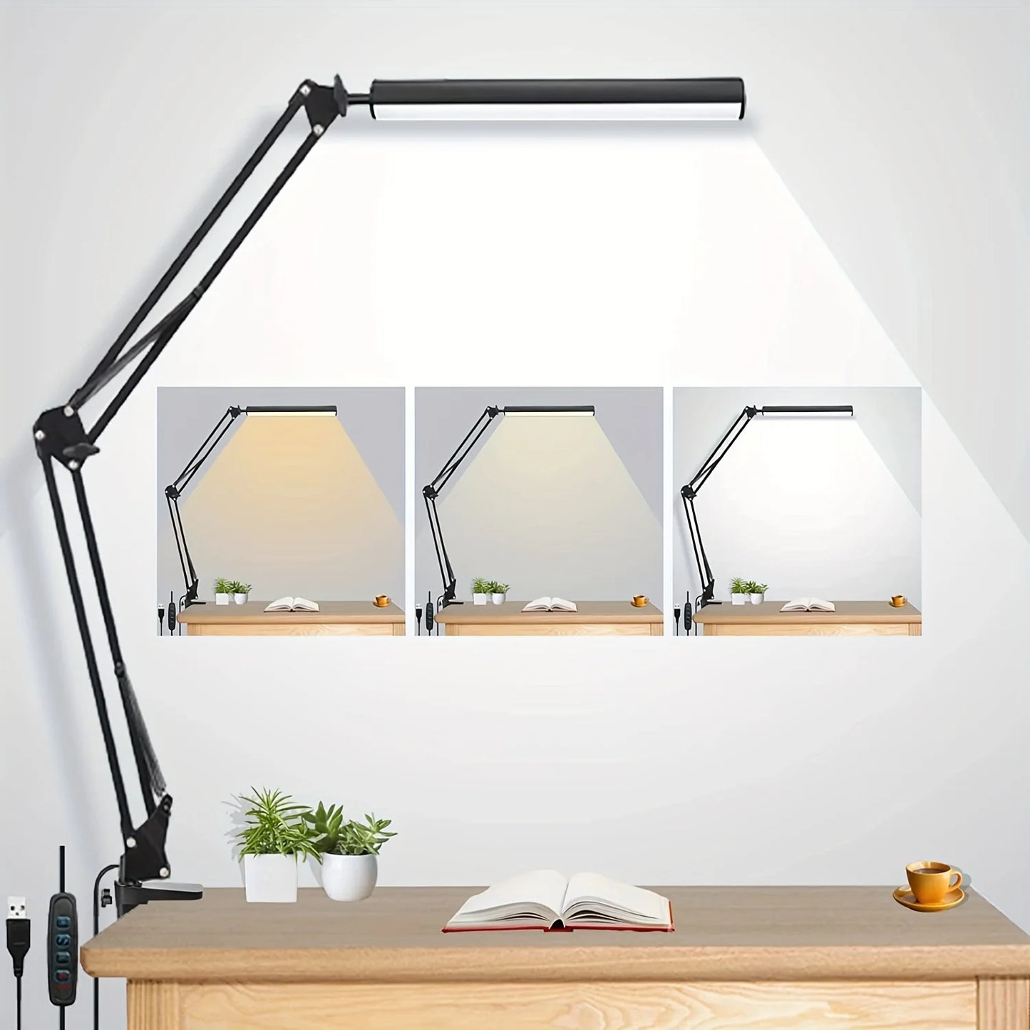 Luminária de Mesa LED com Braçadeira — Dimmer, Proteção Ocular, USB, Cabeca Simples ou Dupla