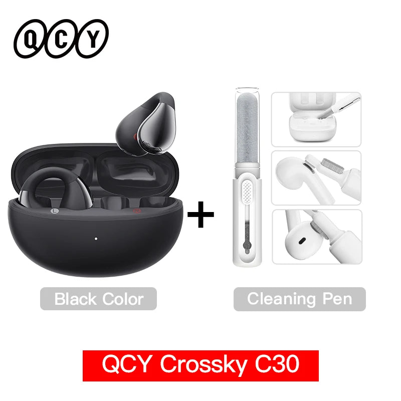 Fones de Ouvido Sem Fio QCY Crossky C30 — Bluetooth 5.4, Clip para Ouvido, 25h de Bateria, IPX4