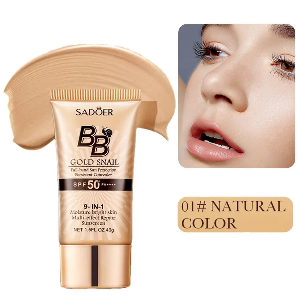 BB Cream Protetor Solar com Caracol Dourado — FPS 50+, Hidratante e Corretivo Facial 40g