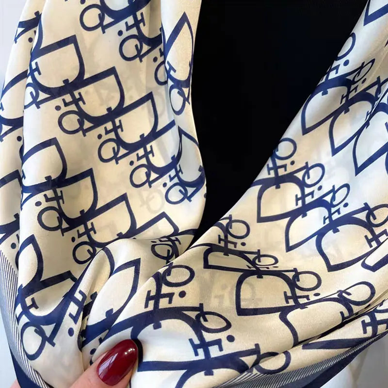 Lenço de imitação de seda feminino vintage elegante versátil impresso seda primavera faixa de cabelo hijab sunsceen lenço xale envoltórios